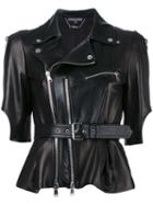 Alexander Mcqueen Peplum Biker Jacket, Women's, Size: 40, Black, Lamb Skin/silk