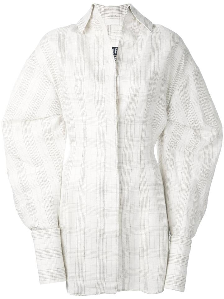 Jacquemus - Checked Shirt Dress - Women - Silk/cotton/linen/flax/polyester - 40, Nude/neutrals, Silk/cotton/linen/flax/polyester
