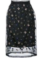 Markus Lupfer Embroidered Sheer Skirt, Women's, Size: Small, Black, Silk