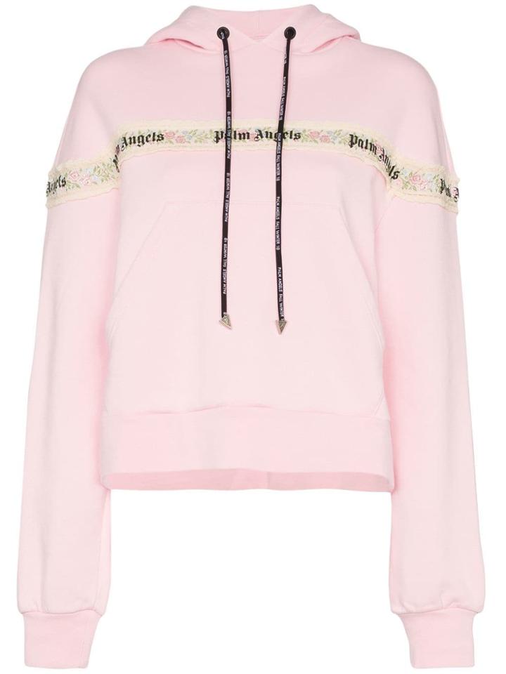 Palm Angels Logo Floral Trimmed Cotton Hoodie - Pink & Purple