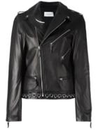 Mugler Piercing Detail Biker Jacket, Women's, Size: 38, Black, Lamb Skin/polyester/viscose