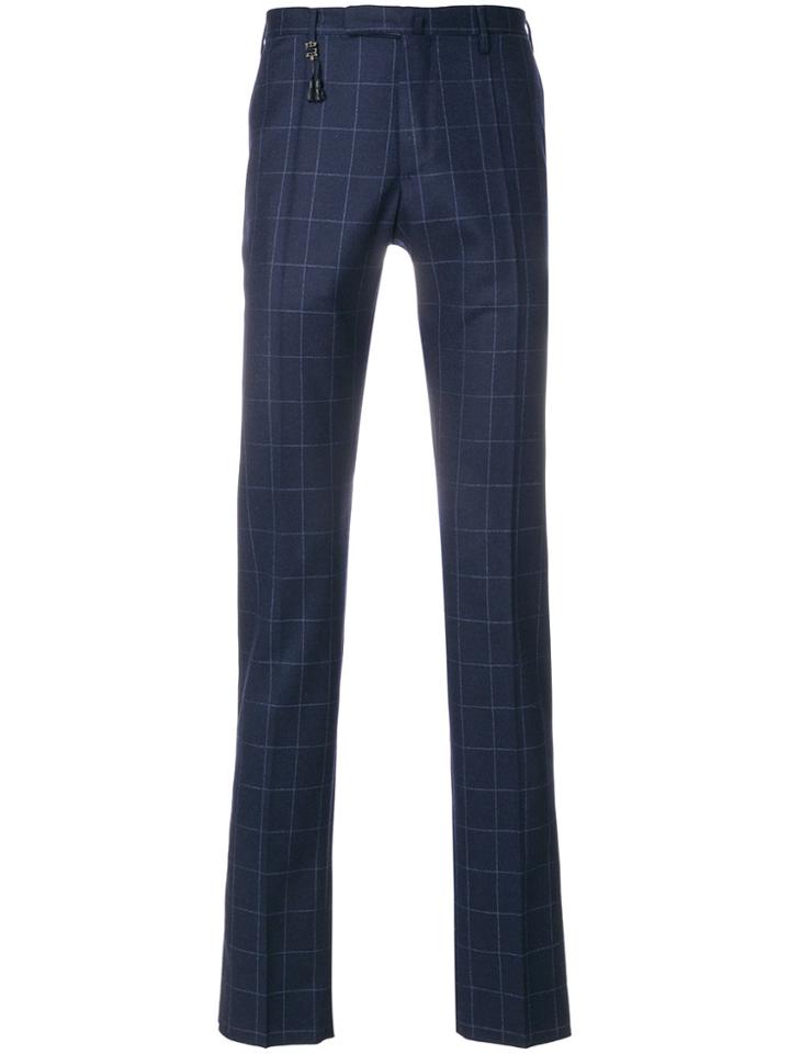 Incotex Grid Print Trousers - Blue