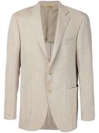 Canali Fitted Blazer, Men's, Size: 52, Nude/neutrals, Wool/silk/linen/flax