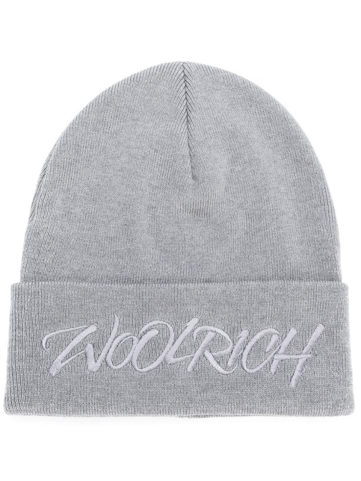 Woolrich Logo Embroidered Knitted Hat - Grey