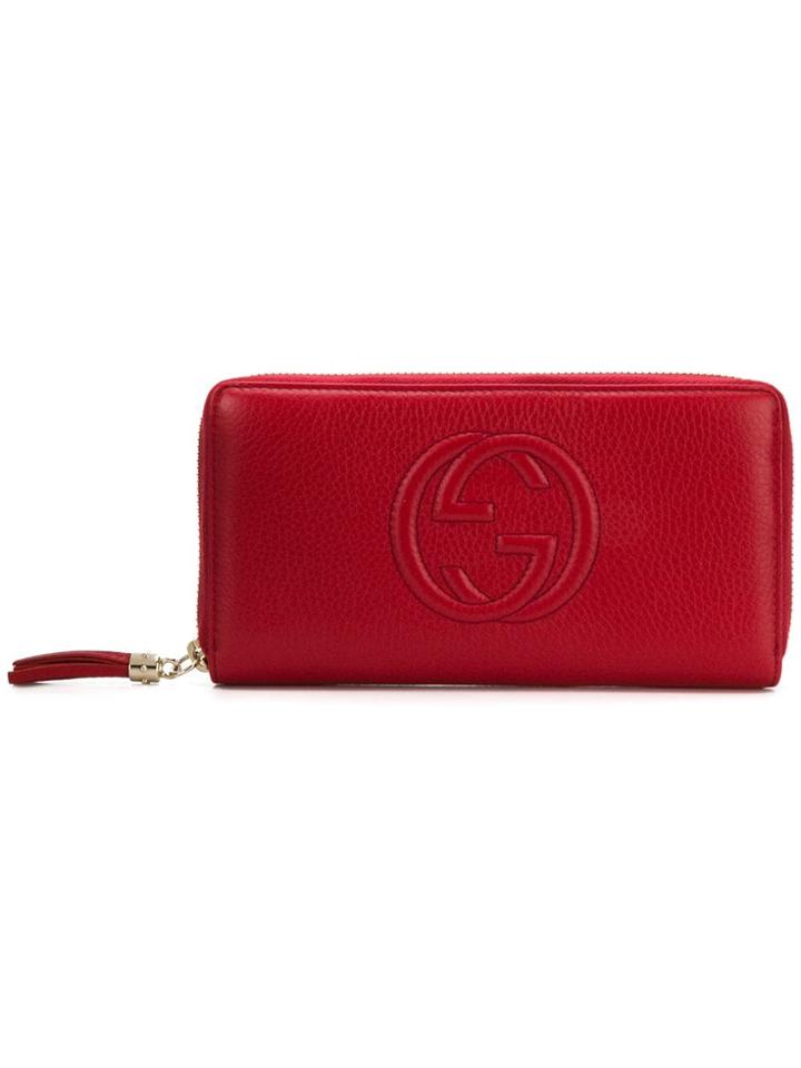 Gucci Gg Logo Zip Around Wallet - Red