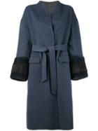 Liska - Belted Coat - Women - Mink Fur/cashmere/wool - L, Blue, Mink Fur/cashmere/wool