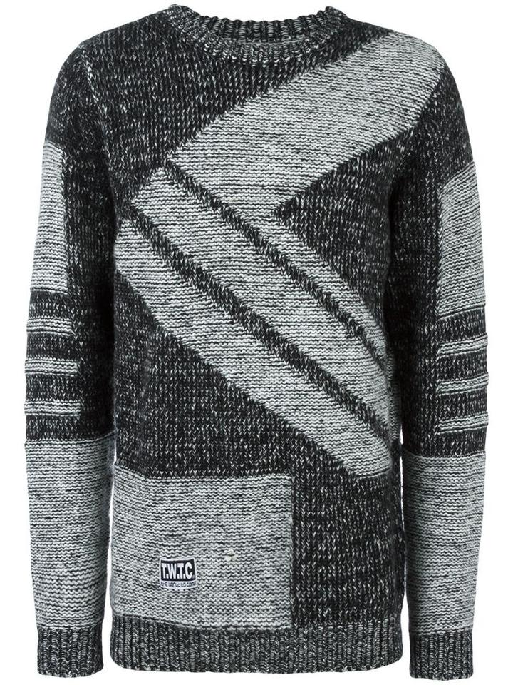 Ktz Striped Intarsia Jumper, Men's, Size: Large, Grey, Wool