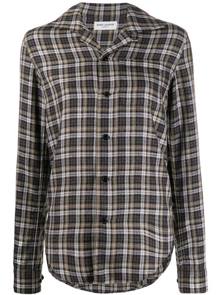Saint Laurent Long Sleeves Checked Shirt - Brown