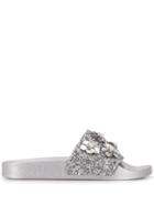 Blumarine Flower Appliqué Slides - Silver