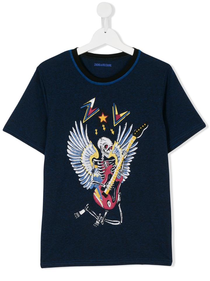 Zadig & Voltaire Kids Skeleton Embroidered T-shirt - Blue