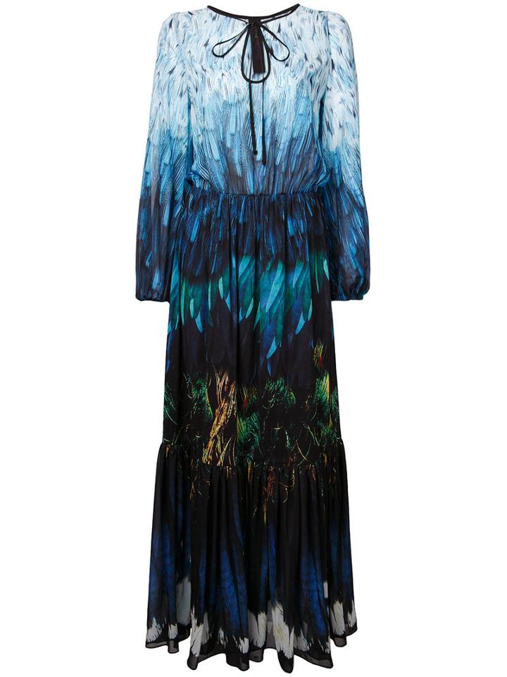 Romance Was Born - Tail Feather Chiffon Gown - Women - Polyester - 8, Blue, Polyester