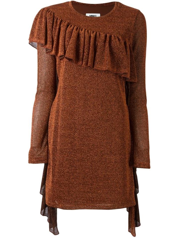 Mm6 Maison Margiela Ruffle Trim Dress, Women's, Size: Small, Grey, Polyamide/polyester