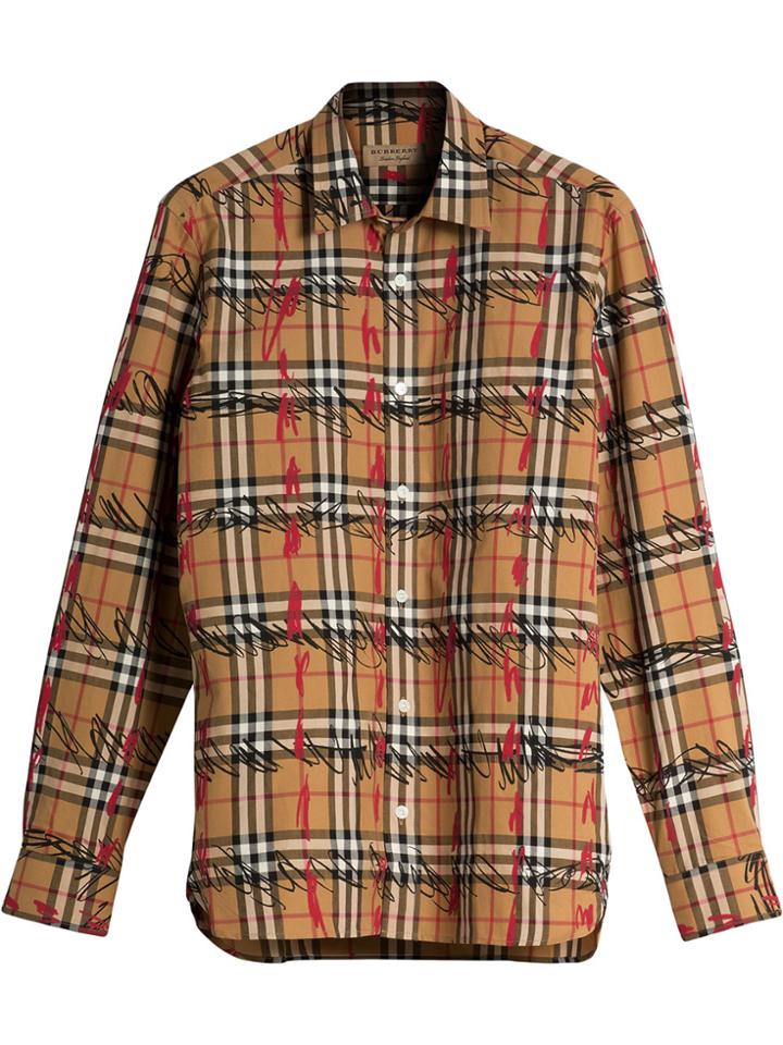 Burberry Scribble Check Cotton Shirt - Yellow & Orange