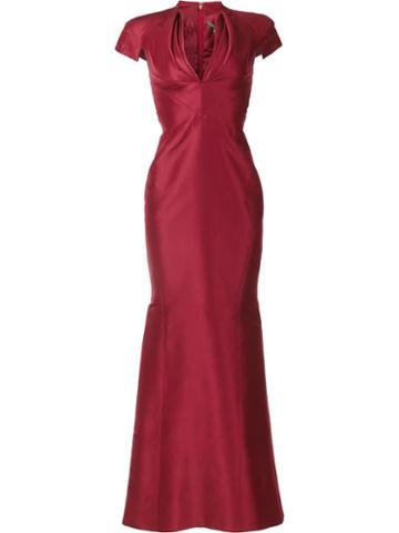 Zac Posen V-neck Gown, Women's, Size: 4, Red, Silk