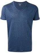 Majestic Filatures - V-neck T-shirt - Men - Silk/linen/flax - L, Blue, Silk/linen/flax
