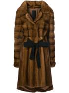 Liska Ribbon Belted Fur Coat - Brown
