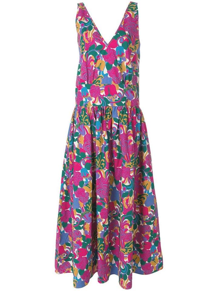 La Doublej Long V-neck Print Dress - Pink