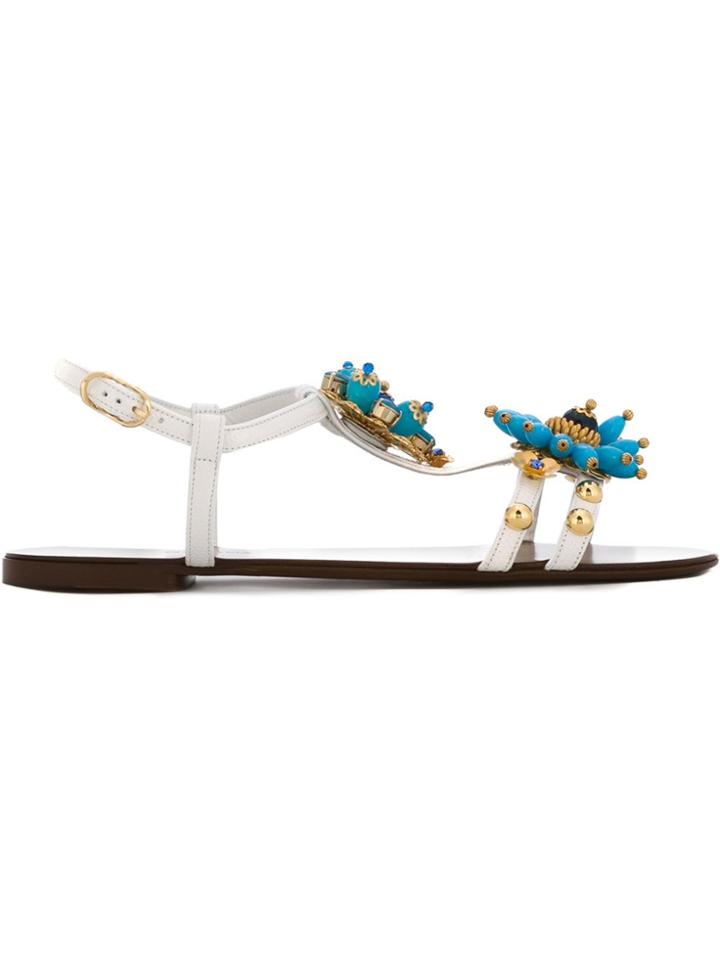 Dolce & Gabbana Embellished Flat Sandals - White