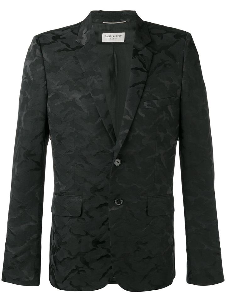 Saint Laurent Camouflage Pattern Blazer, Men's, Size: 50, Black, Cotton/polyamide-8/silk
