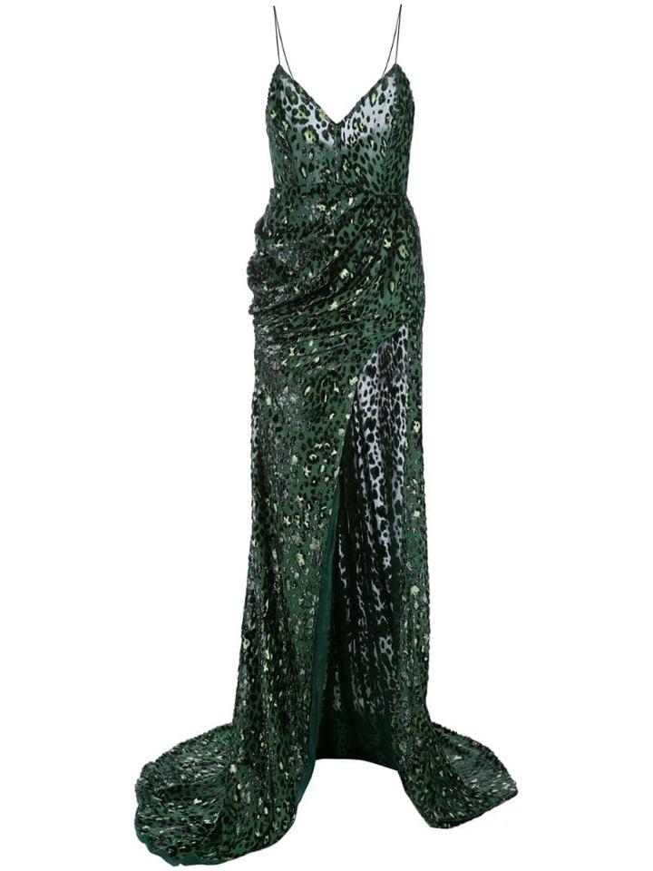 Alex Perry Jenson Leopard Maxi Dress - Green