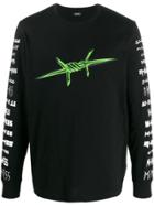 Diesel Logo Sweatshirt With Barbed Wire Print - Black