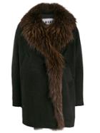 S.w.o.r.d 6.6.44 Fur Trimmed Cocoon Coat - Black
