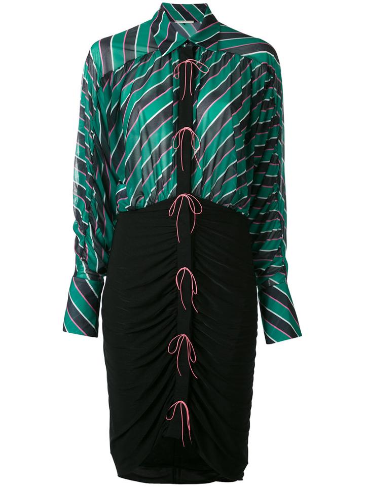 Marco De Vincenzo - Striped Gathered Front Dress - Women - Polyester - 40, Green, Polyester