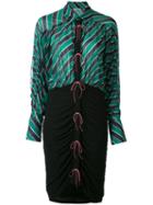 Marco De Vincenzo - Striped Gathered Front Dress - Women - Polyester - 40, Green, Polyester