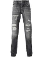 Philipp Plein Distressed Straight-leg Jeans, Men's, Size: 30, Grey, Cotton/polyester