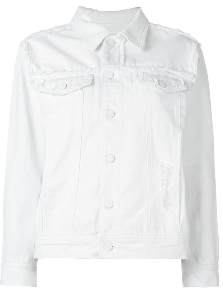Steve J & Yoni P Distressed Denim Jacket, Women's, Size: Large, White, Cotton
