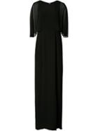 Halston Heritage Sheer Sleeves Gown, Women's, Size: 8, Black, Polyester/spandex/elastane