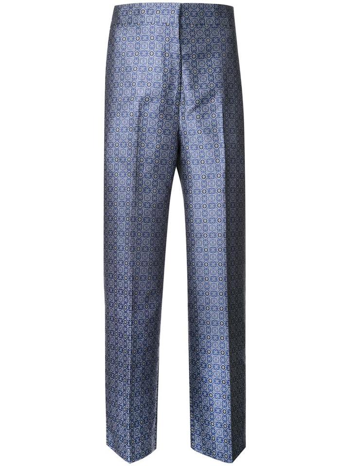 H Beauty & Youth Jacquard High Waisted Trousers, Women's, Size: Small, Blue, Silk/polyester