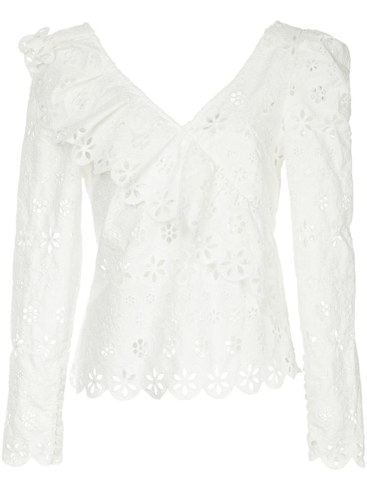 Self-portrait Circle Floral Broderie Frill Top - White