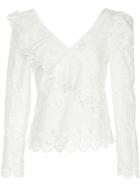 Self-portrait Circle Floral Broderie Frill Top - White