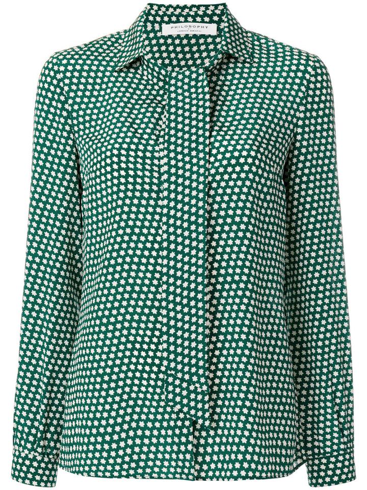 Philosophy Di Lorenzo Serafini - Star Print Long-sleeved Blouse - Women - Silk - 44, Green, Silk