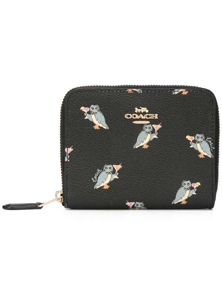 Coach Owl Print Small Zip Around Wallet - Black