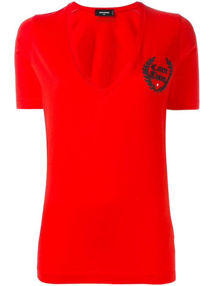 Dsquared2 Caten Twins V-neck T-shirt, Women's, Size: Small, Red, Cotton
