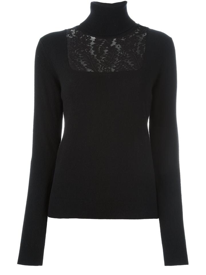 No21 Lace Panel Turtleneck Jumper, Women's, Size: 40, Black, Cotton/polyamide/viscose/virgin Wool