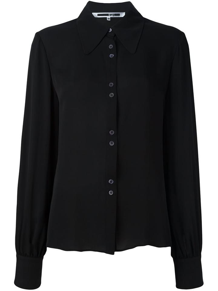 Mcq Alexander Mcqueen Pointed Collar Shirt, Women's, Size: 44, Black, Silk