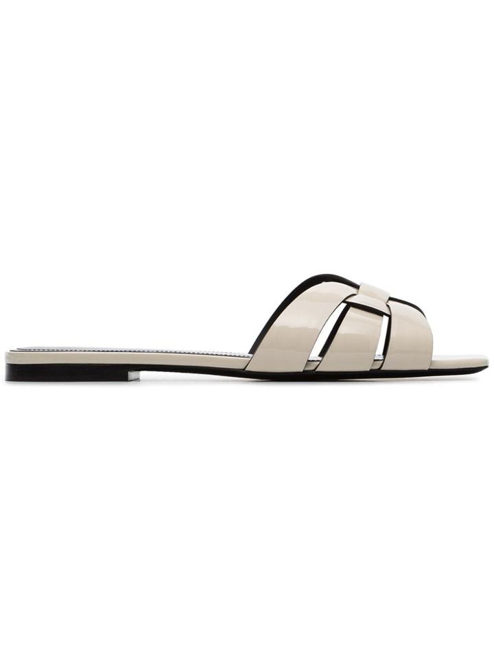 Saint Laurent Off-white Nu Pieds Woven Leather Flat Sandals
