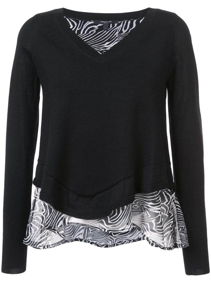 Derek Lam Long Sleeve V-neck Pullover With Print Back - Black