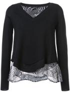 Derek Lam Long Sleeve V-neck Pullover With Print Back - Black