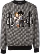 Dolce & Gabbana Western Family Appliqué Sweatshirt, Men's, Size: 46, Black, Cotton/polyester