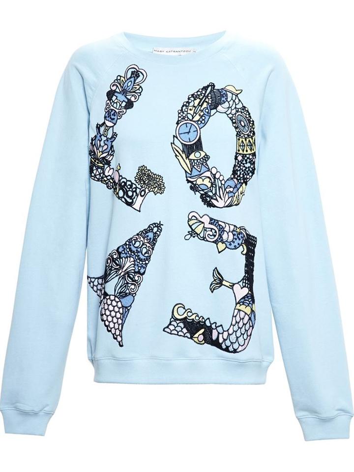 Mary Katrantzou 'love' Embroidered Sweatshirt, Women's, Size: Small, Blue, Cotton