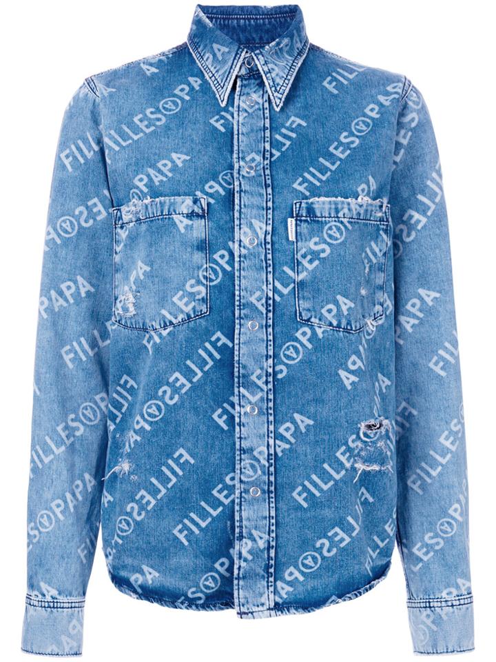 Filles A Papa Logo Print Denim Shirt - Blue