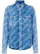 Filles A Papa Logo Print Denim Shirt - Blue