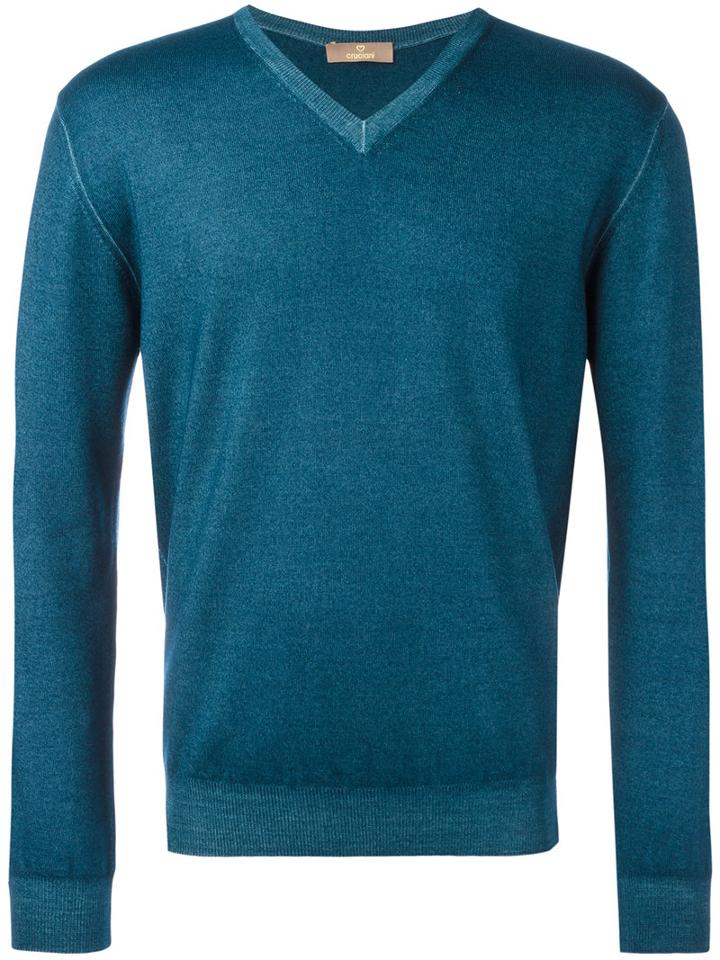 Cruciani - V-neck Sweater - Men - Wool - 54, Blue, Wool