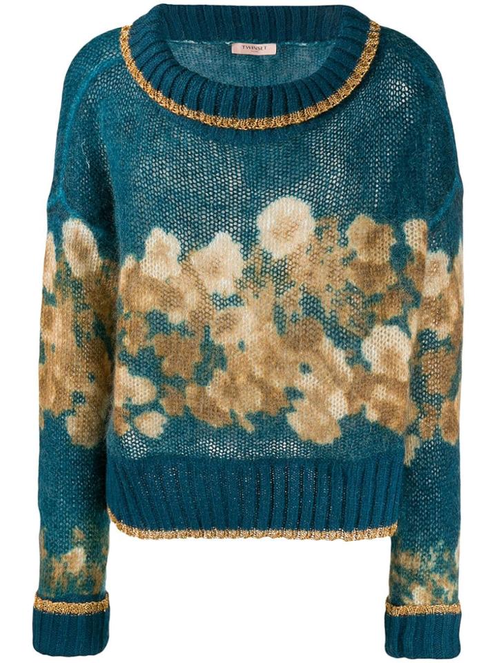 Twin-set Floral Boat-neck Jumper - Blue