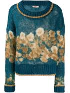 Twin-set Floral Boat-neck Jumper - Blue