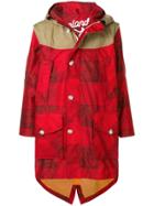 Woolrich Contrast Panel Parka Coat - Red